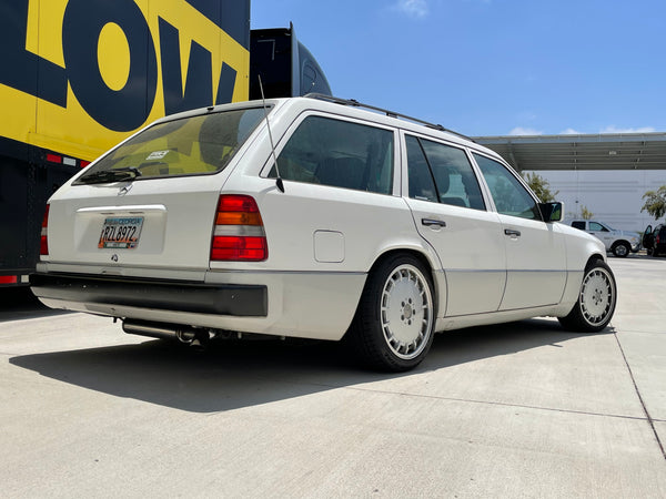 Close up of MagnaFlow exhaust on 1995 Mercedes-Benz Wagon