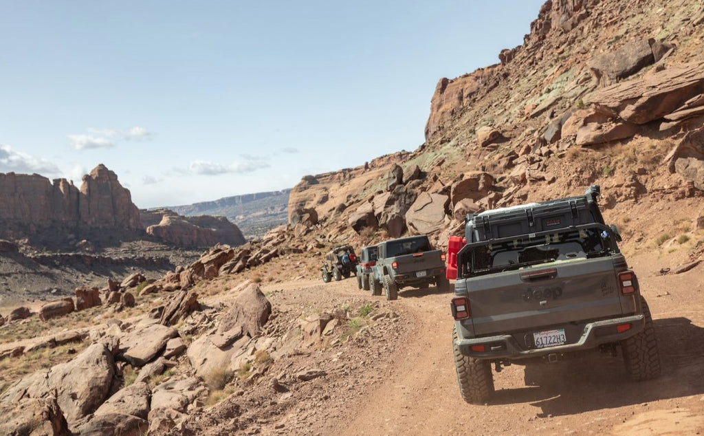 Jeep Gladiator, Jeep TJ and Ford Bronco at the MOAB, Utah Trails