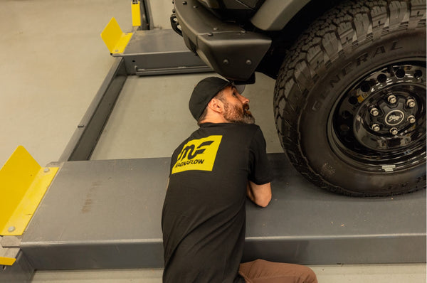 Aaron Kaufman at the MagnaFlow Tech Center looking at the 2021 Ford Bronco