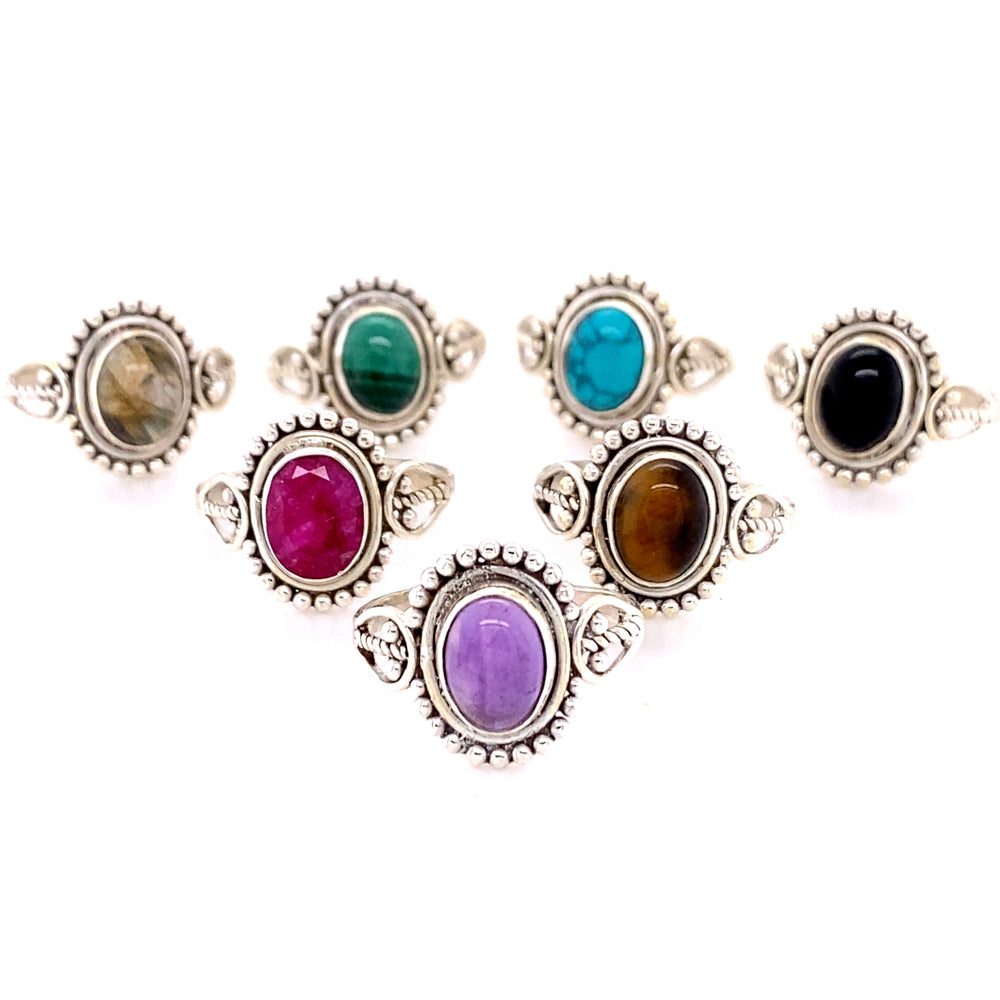 Hippie-Chic Oval Gemstone Flower Ring – Super Silver