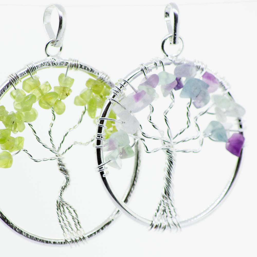 Wire-Wrapped Chakra Tree of Life Pendant – Super Silver