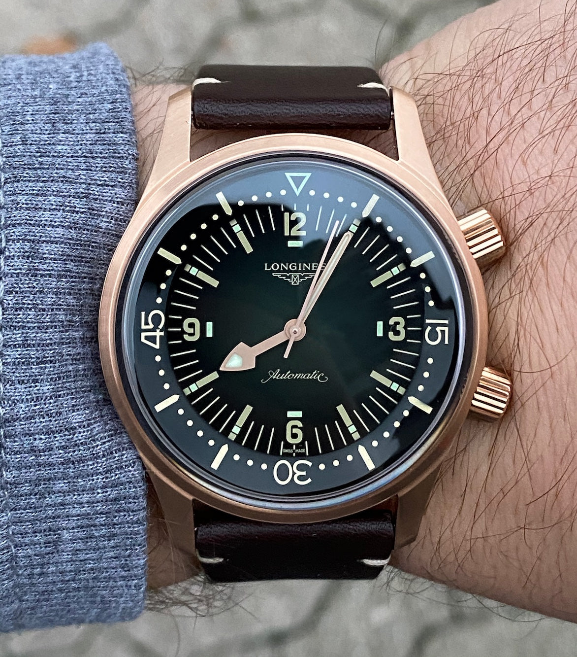 Longines Legend Diver bronze on wrist