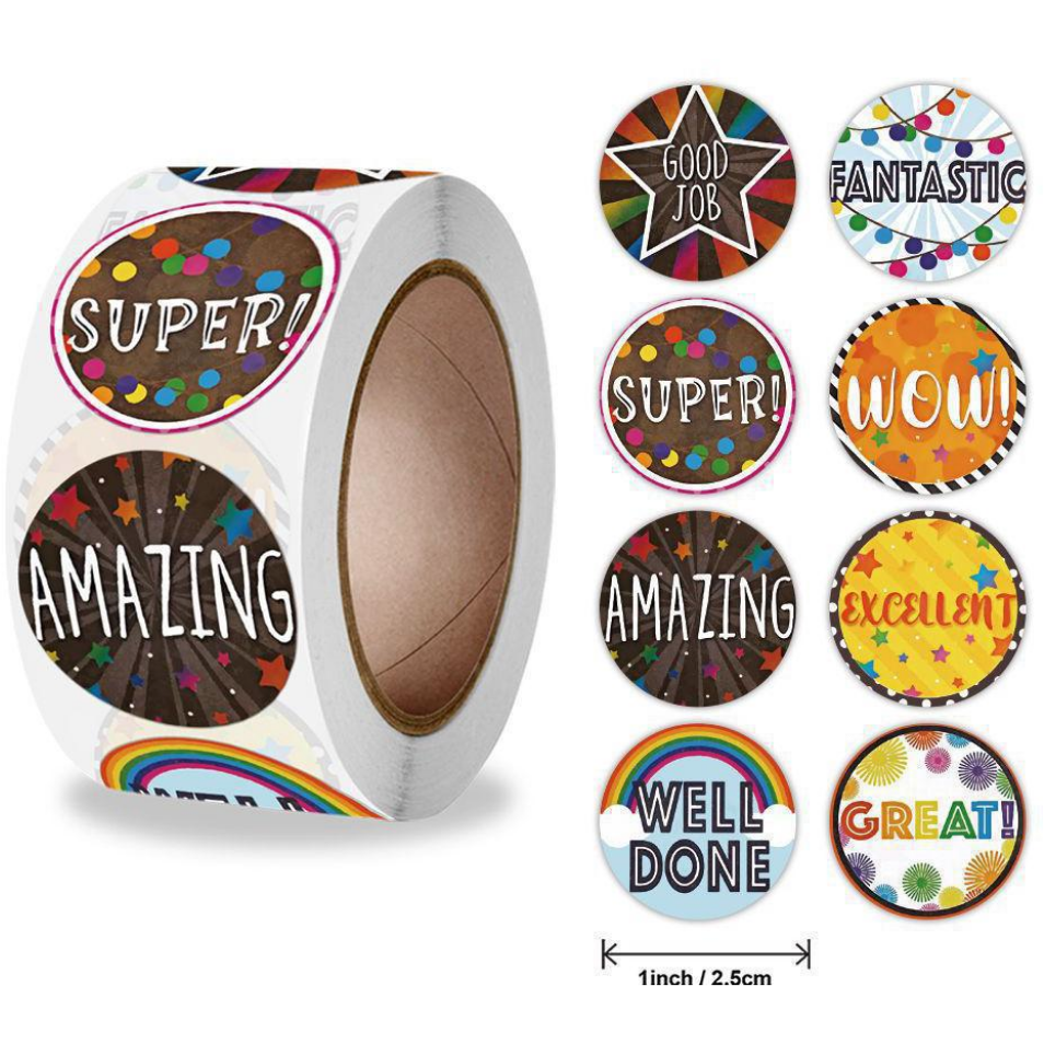 500 Incentive Stickers Adorable Round Encouraging Stickers Teacher Reward  Motivational Sticker in 4 Designs with (Each Measures 1inch Diameter)
