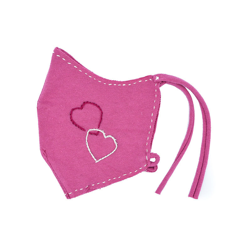 Organic Cotton Knit Face Mask With Double Heart Embroidery