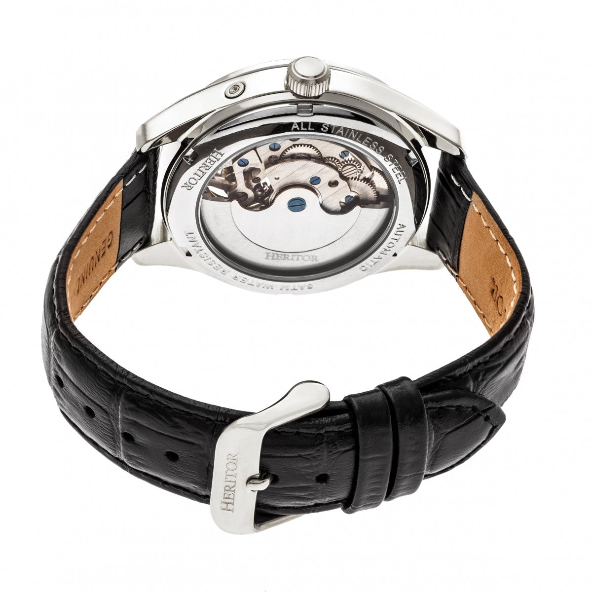 短納期 早者勝ち ヘリター Heritor ユニセックス 腕時計 Automatic Bonavento Silver Leather Watches 44mm Black 絶賛レビュー続出 Kstbb Be