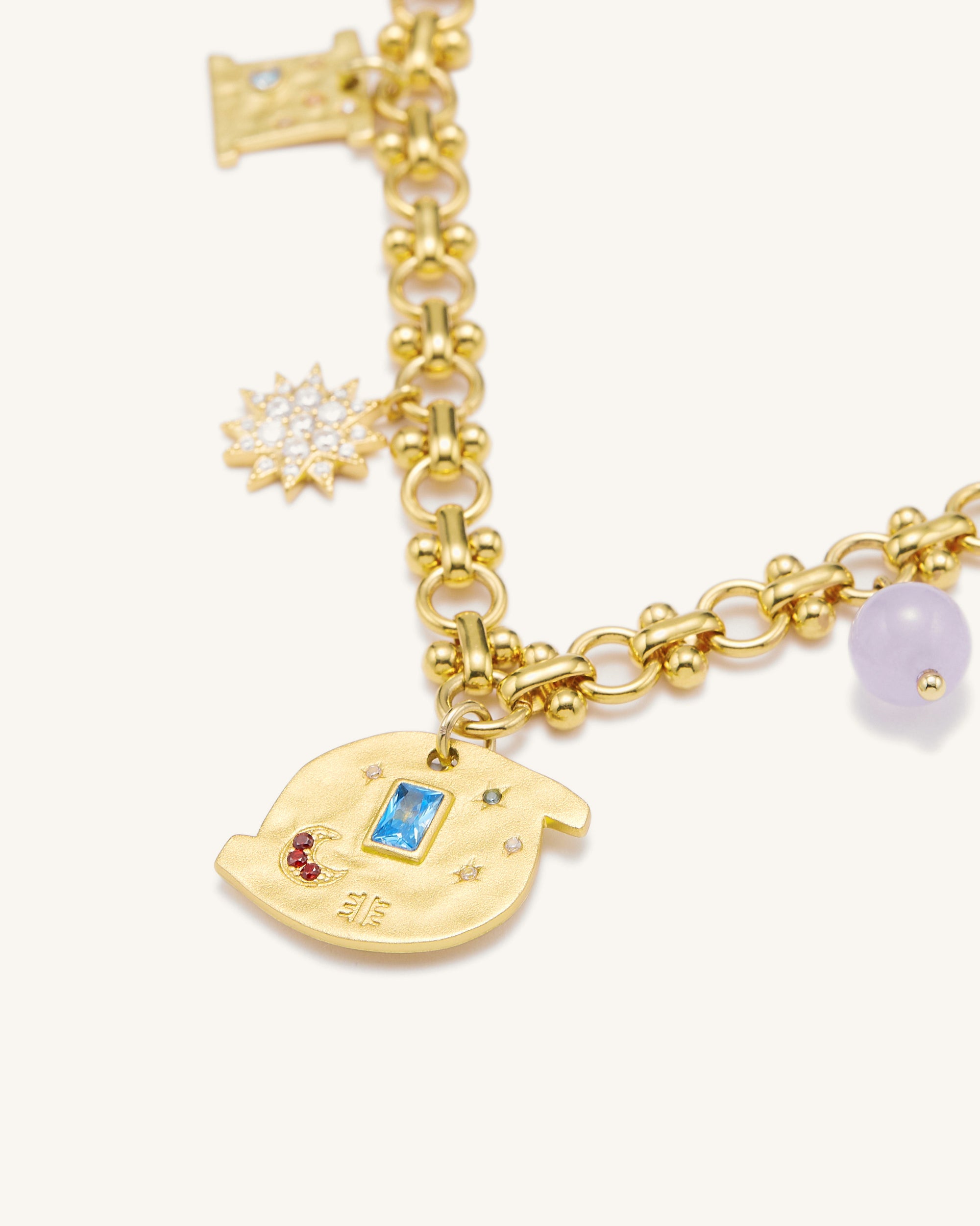 Sterling Silver Multi Charm Bracelet CZ Star Heart Cross Key Ring Moon NEW  💎 | eBay