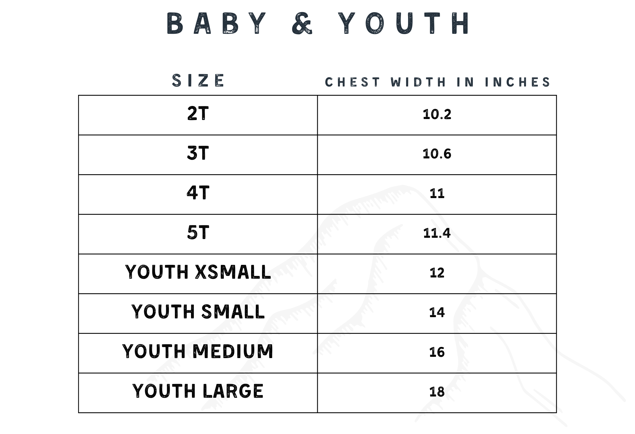 Kids Sizing Chart | 208 Tees Wholesale | Open Pack Sizing