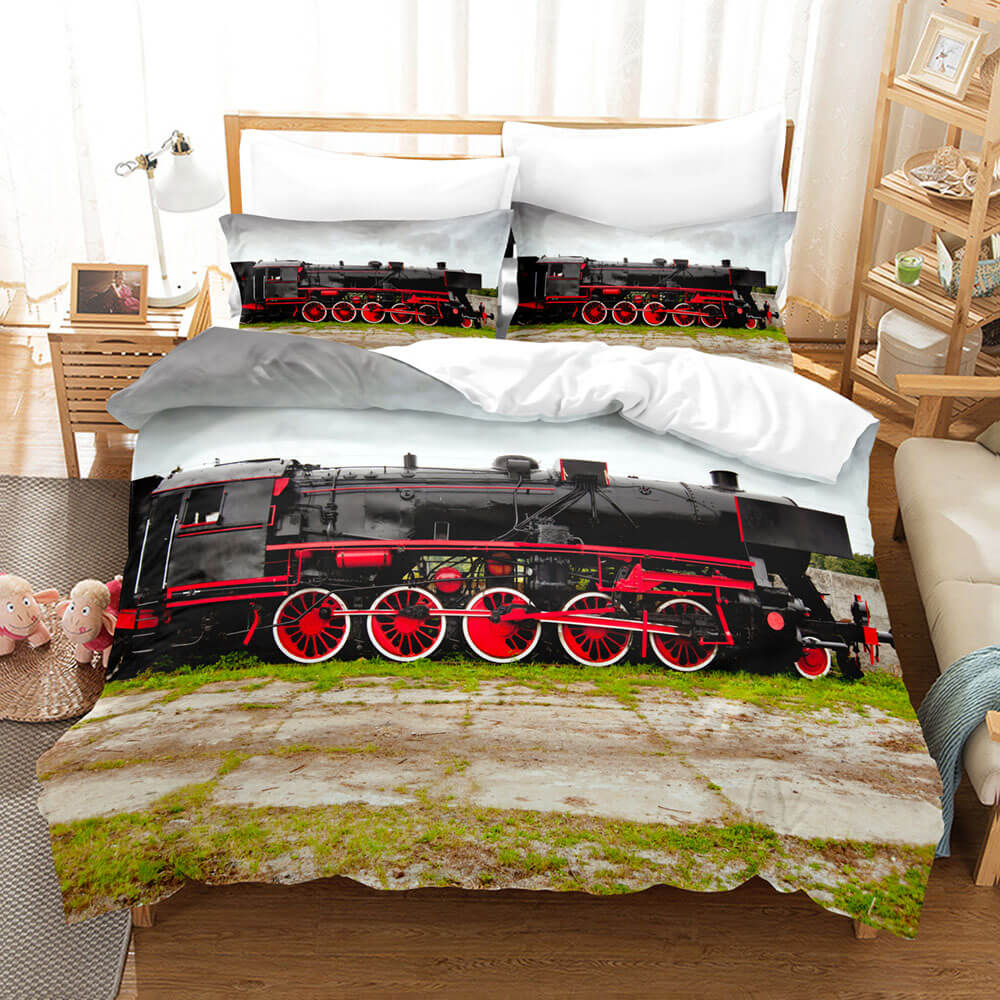 Steam Engine Train Vintage Locomotive Bedding Set Duvet Cover Sheets - EBuycos