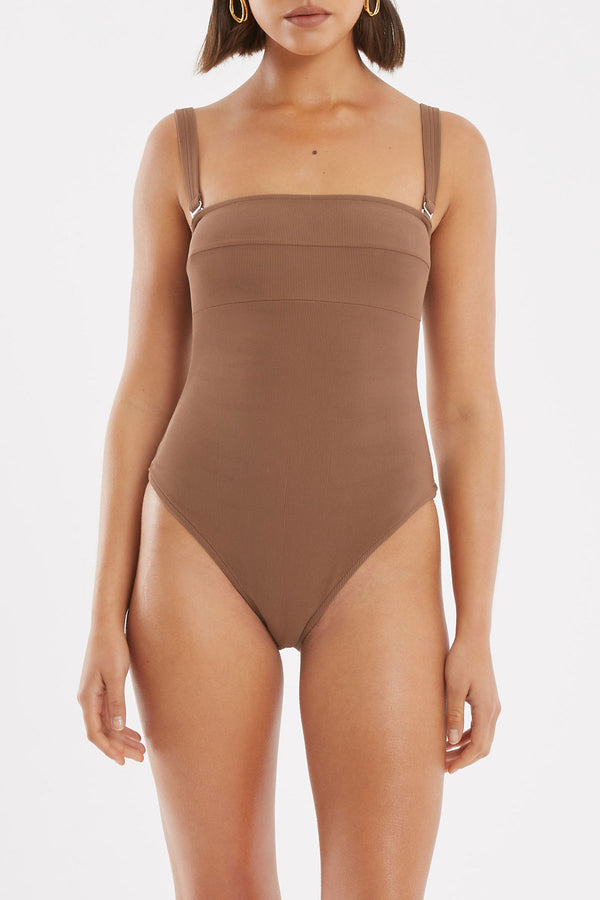 Brown Ribbed Onepiece