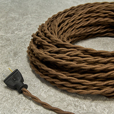 2-Conductor 22-Gauge Dark Brown Cotton Cloth-Covered Twisted Wire