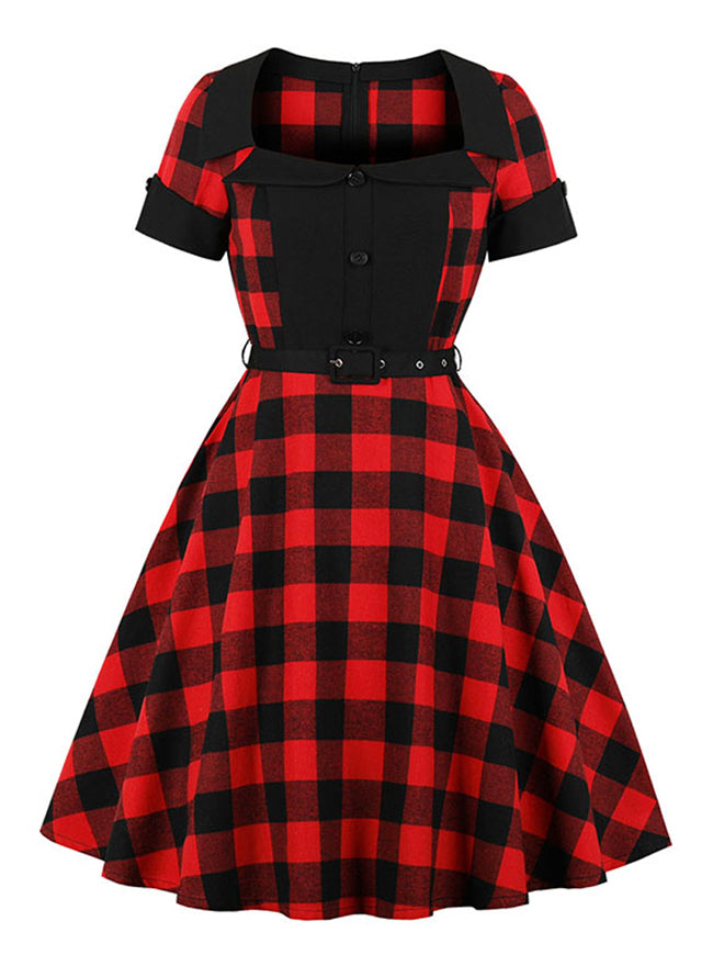 womens black and red plaid dress