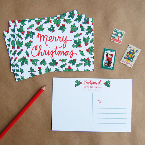 Merry Christmas Postcard Set by Happy Cactus Designs