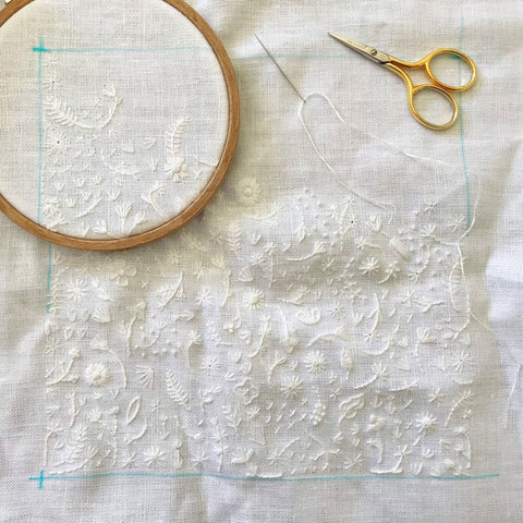 Monochromatic White Floral Embroidery by Happy Cactus Designs