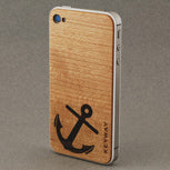 Cherry wood BackBoard iPhone Skin with an inlaid Ebony Anchor