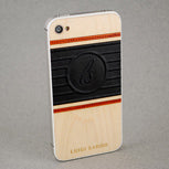 Maple BackBoard iPhone replacement back with Padauk and PU Leather inlay featuring the LS Logo, made for Luigi Sardo Footwear