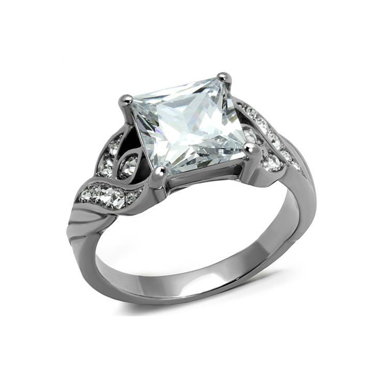 Crystal Shine - Glamorous Stainless Steel Princess Cut Engagement Ring