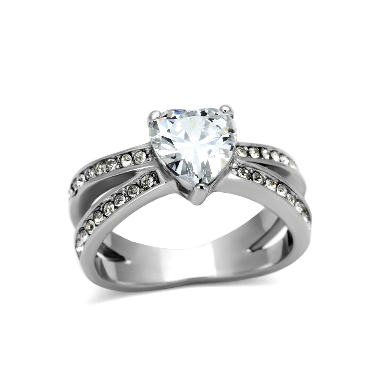 Heartbeat - Precious Heart Shaped CZ and Stainless Steel Ring