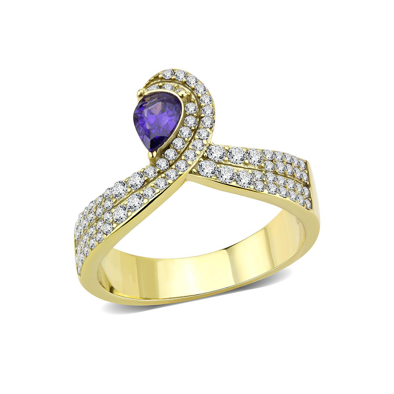 Lavender Passion - Beautiful Purple Color and Pear Shaped Stone Stainless Steel Ring