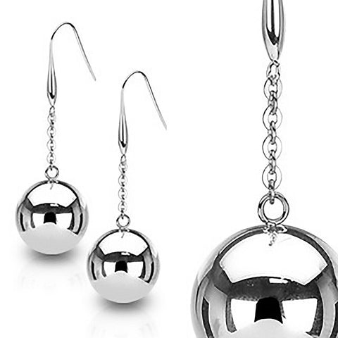 Ball and Chain - Sparkling Stainless Steel Light Ball Long Earrings ...