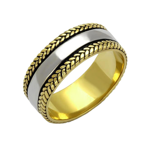 Laurel Leaf Ring - FINAL SALE Men's Stainless Steel Two Tone Silver And Gold IP