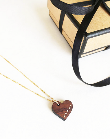 Love Heart Inlay - 5 Year Anniversary Gift - Wood Pendant - 5 Years - 5 Yr Anniversary