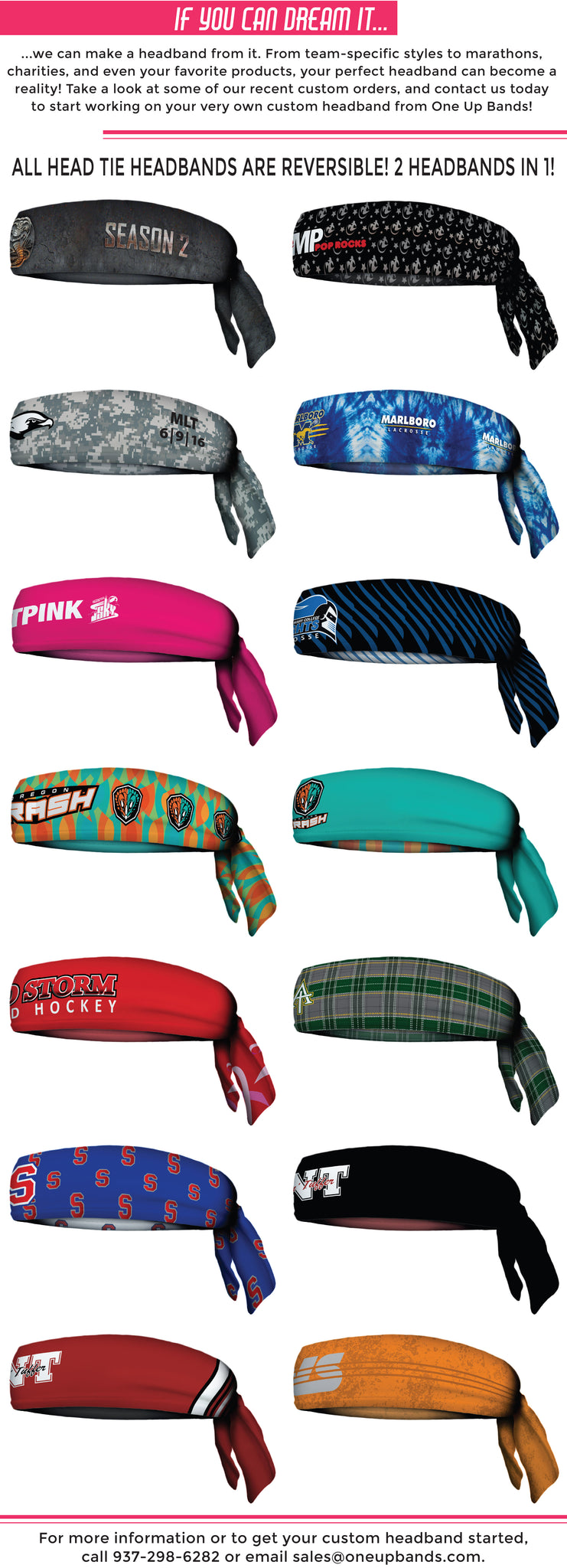 One Up Bands custom head tie headbands examples and information.