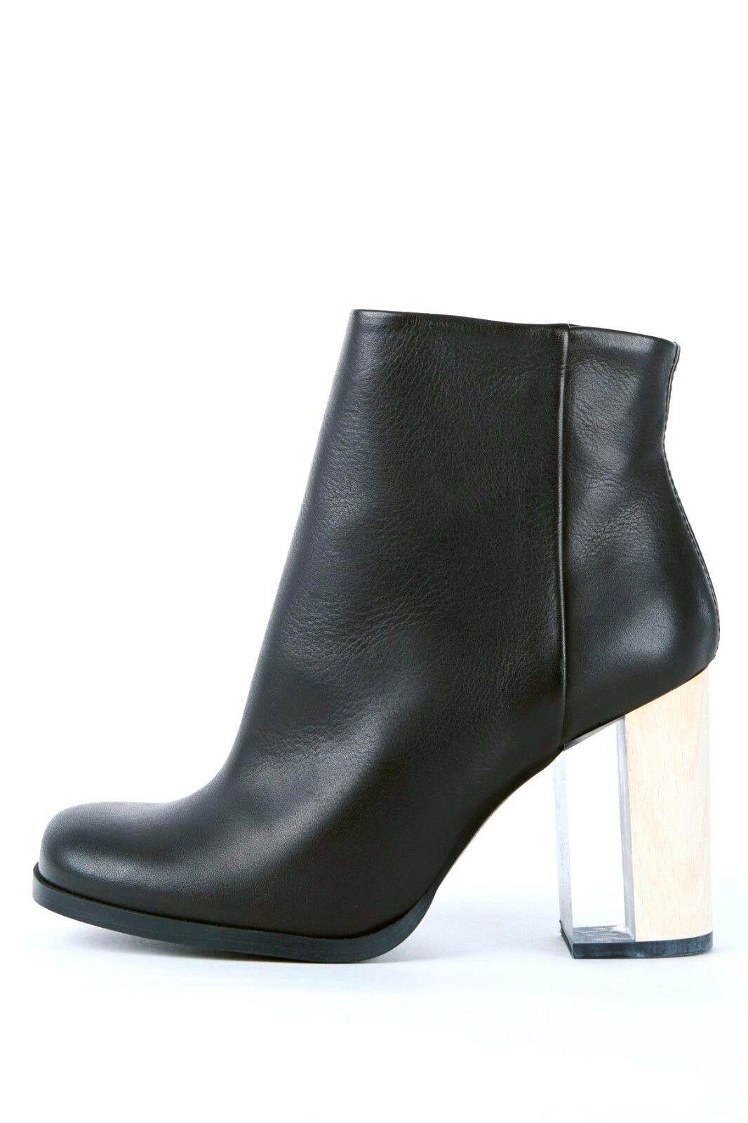 Miista Ali Black Boots Leather Wood & Clear Heel Boot Size 9.5/40