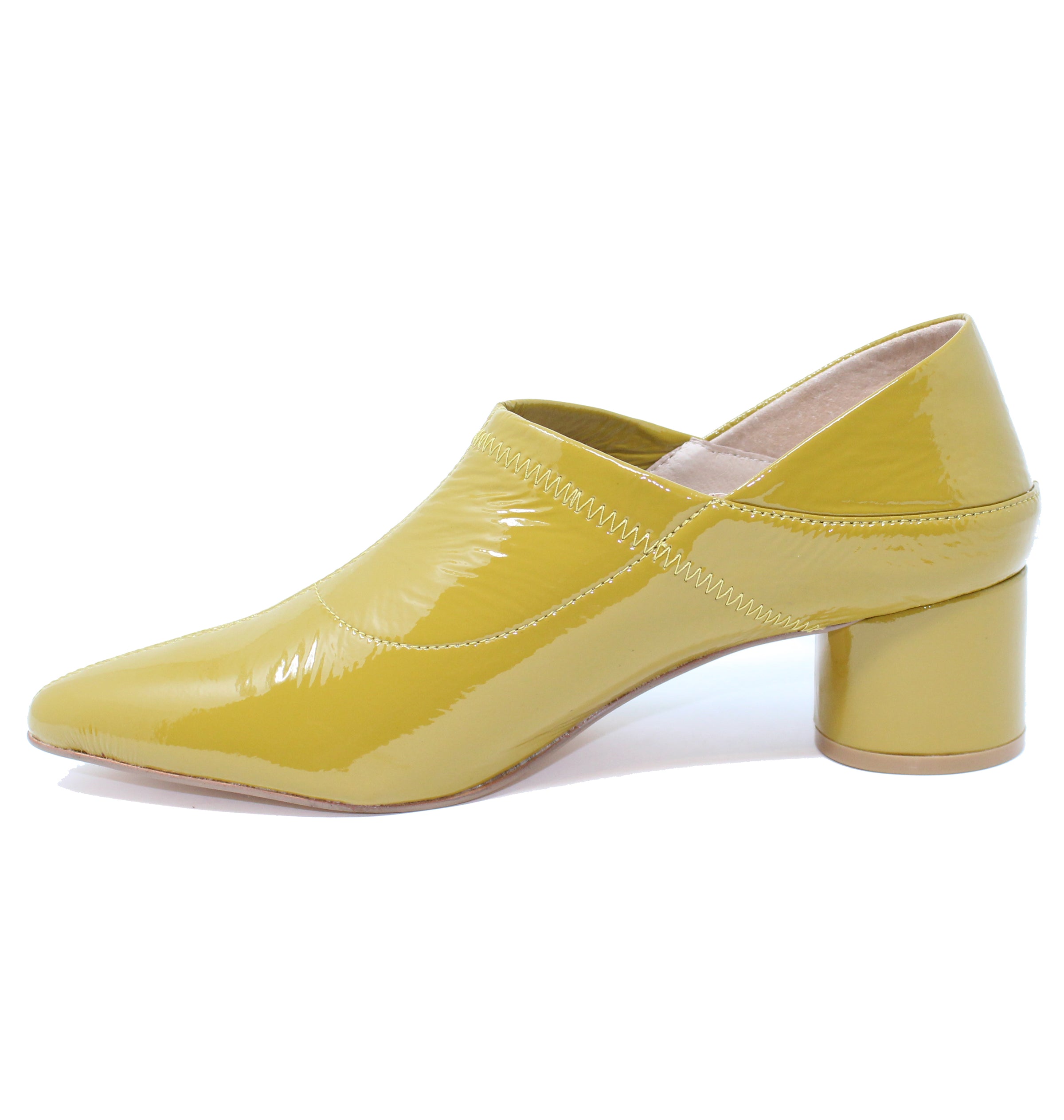 mustard patent shoes