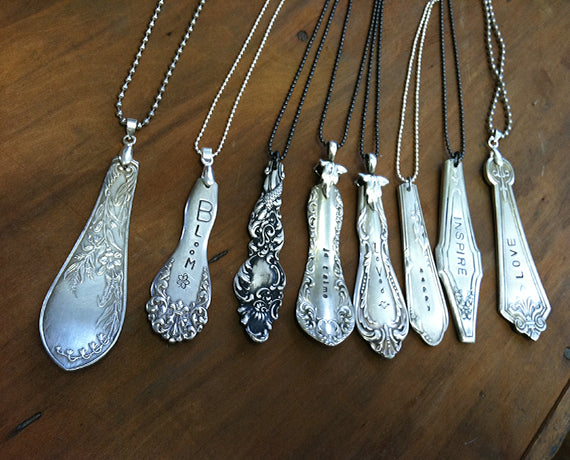 Spoon hidden - Spoon Necklace - Stamped JOY - Spoon Handle Jewelry -  Necklace - Vintage - Silver Chain - Silver Plated Necklace - Jewelry