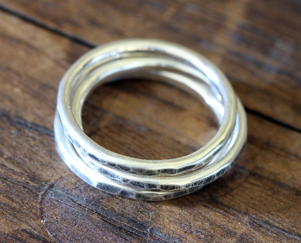 Set Of Three, Hammered-Copper Stacking Rings, Made From 16 Gauge Copper Wire,  Twisted By Ken, TBK020120