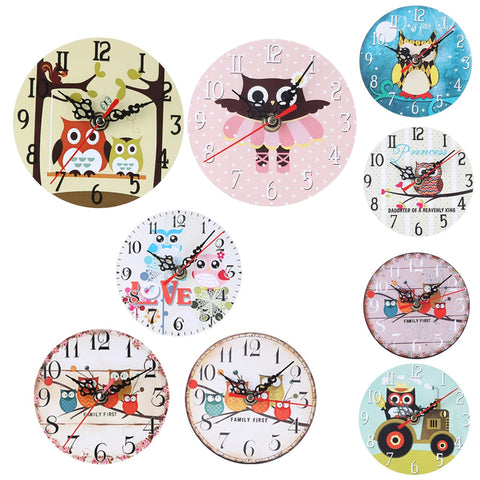 Modern Design Wooden Alarm Clock Owl Vintage Rustic Chic Home Office Cafe Table Decoration Art Watch Round Clock Diameter 12cm