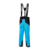 Ultra Blue suspender snowboarding pants for boys age 8 to 16years old with branded logo straps