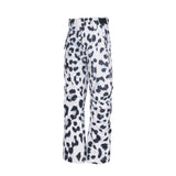 White leopard animal print ski pants for teen girls with side zip detail