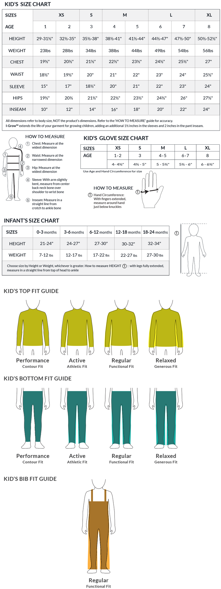 Obermeyer Kids Ski jacket and ski pants size chart kids mittens and snow gloves