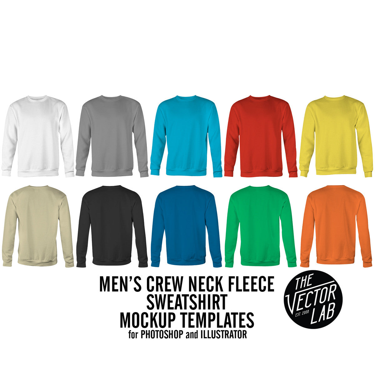 Men's Crew Neck Sweatshirt Mockup Templates - TheVectorLab