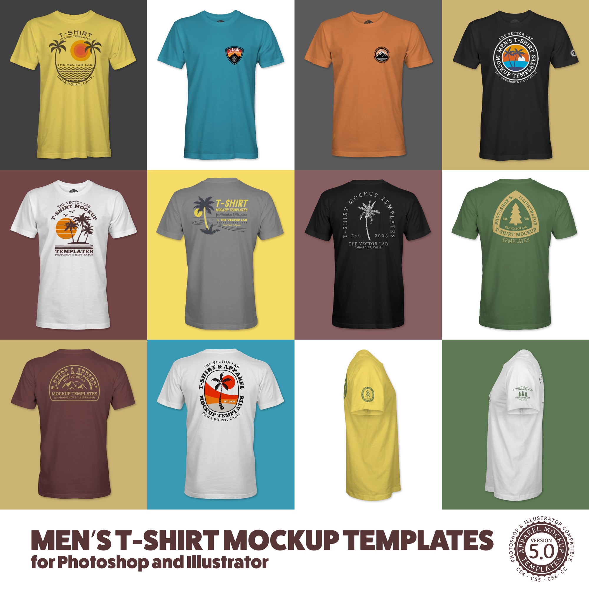 Download Men's T-Shirt Mockup Templates for Adobe - TheVectorLab