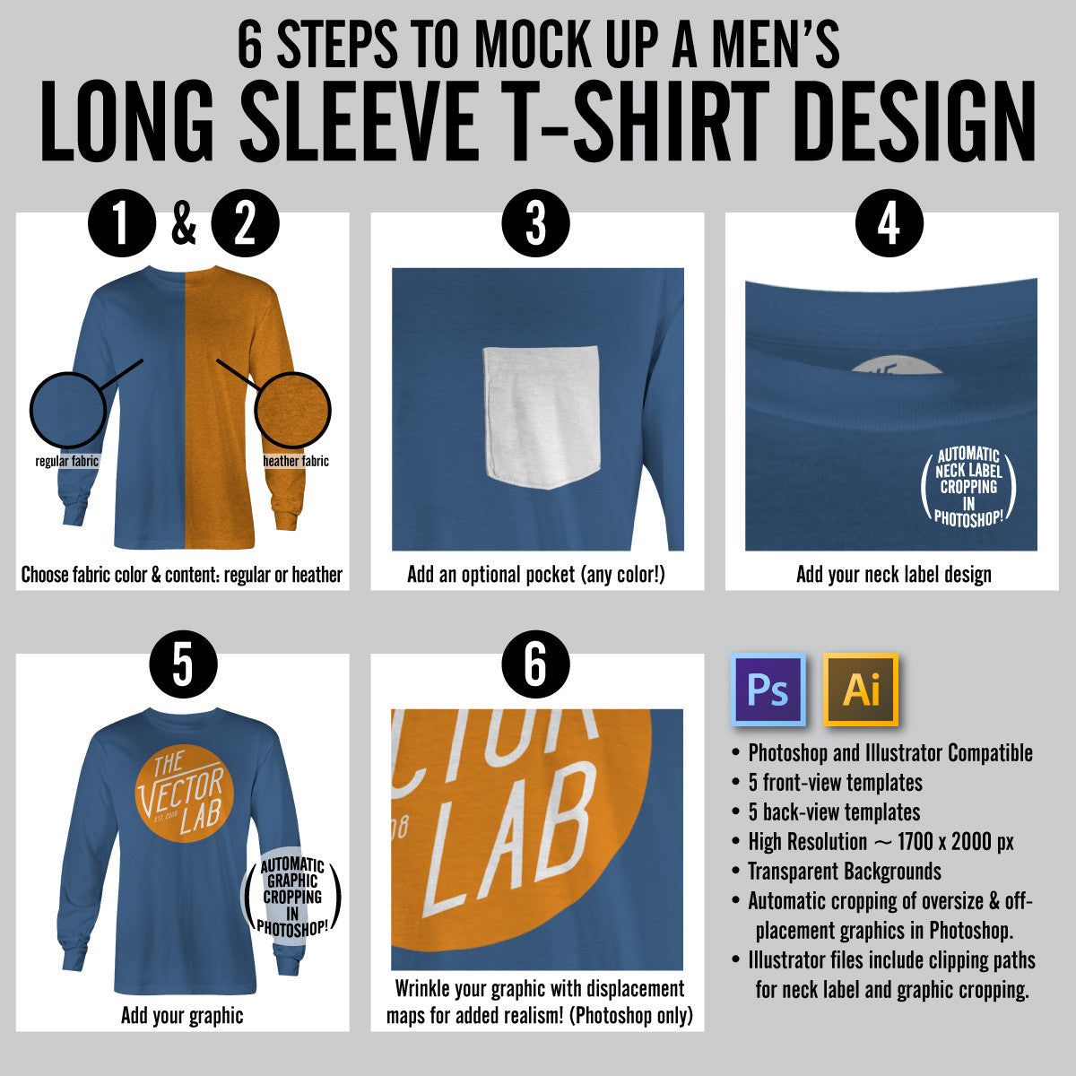 Download Men's Long Sleeve T-Shirt Mockup Templates - TheVectorLab