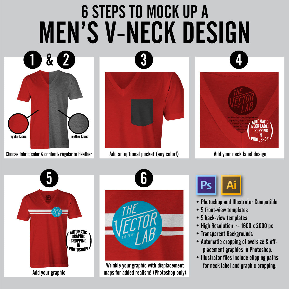 Download Men's V-Neck Mockup Templates - TheVectorLab
