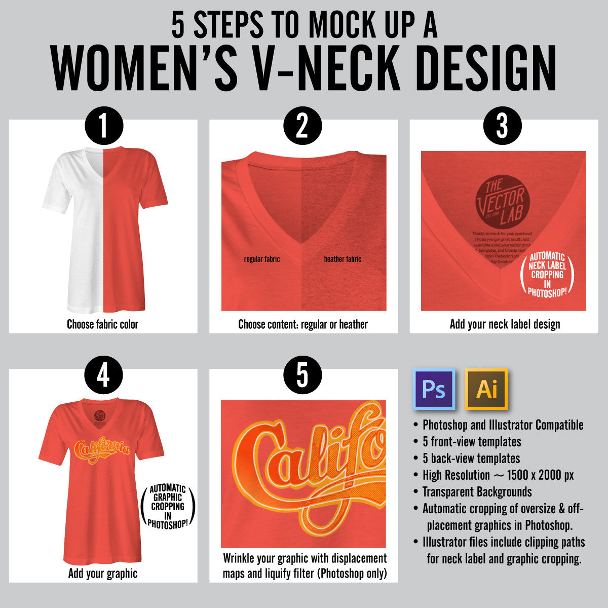 Download Women's V-Neck Mockup Templates - TheVectorLab