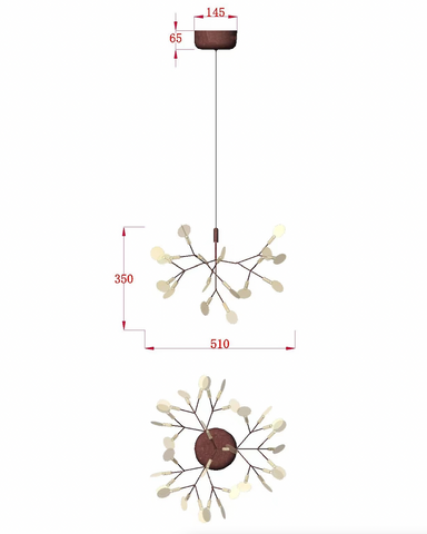 branching airy pendant light copper black white modern mid century