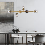 Spark 6 Light Satin Brass Linear with Smoke, Amber or Opal Shades