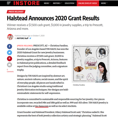 INSTORE Magazine article on the 2020 Halstead Grant Winner and Finalists.
