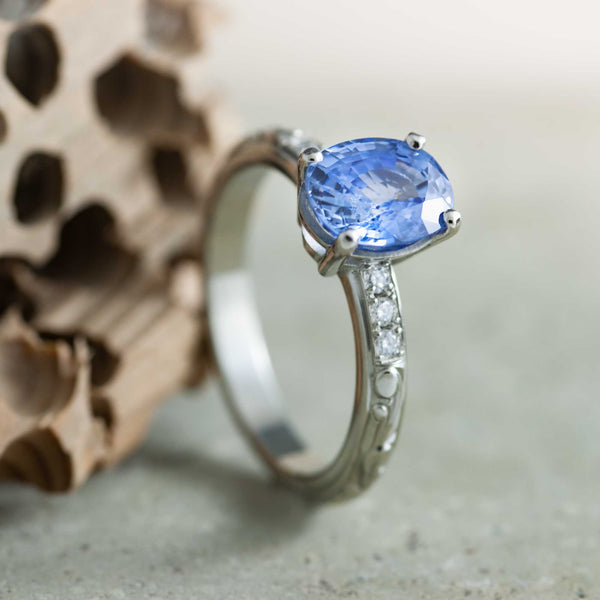 Oval Conflict-Free Blue Sapphire Engagement Ring