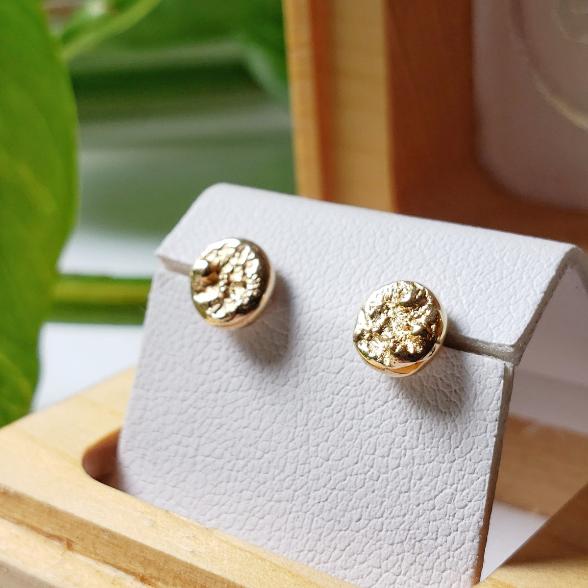 Unique 14kt Yellow Gold Handcrafted Concrete Rustic Natural Studs Era ...