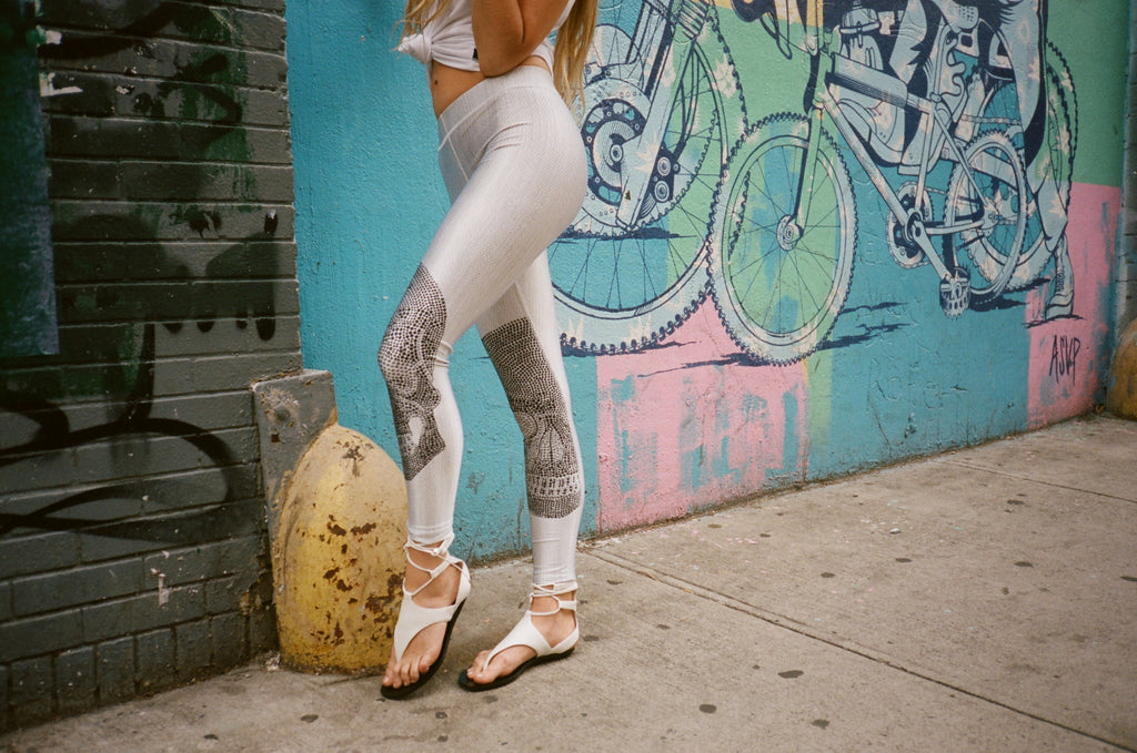 Terez White Crystal Skull Leggings worn by Pamela Katz