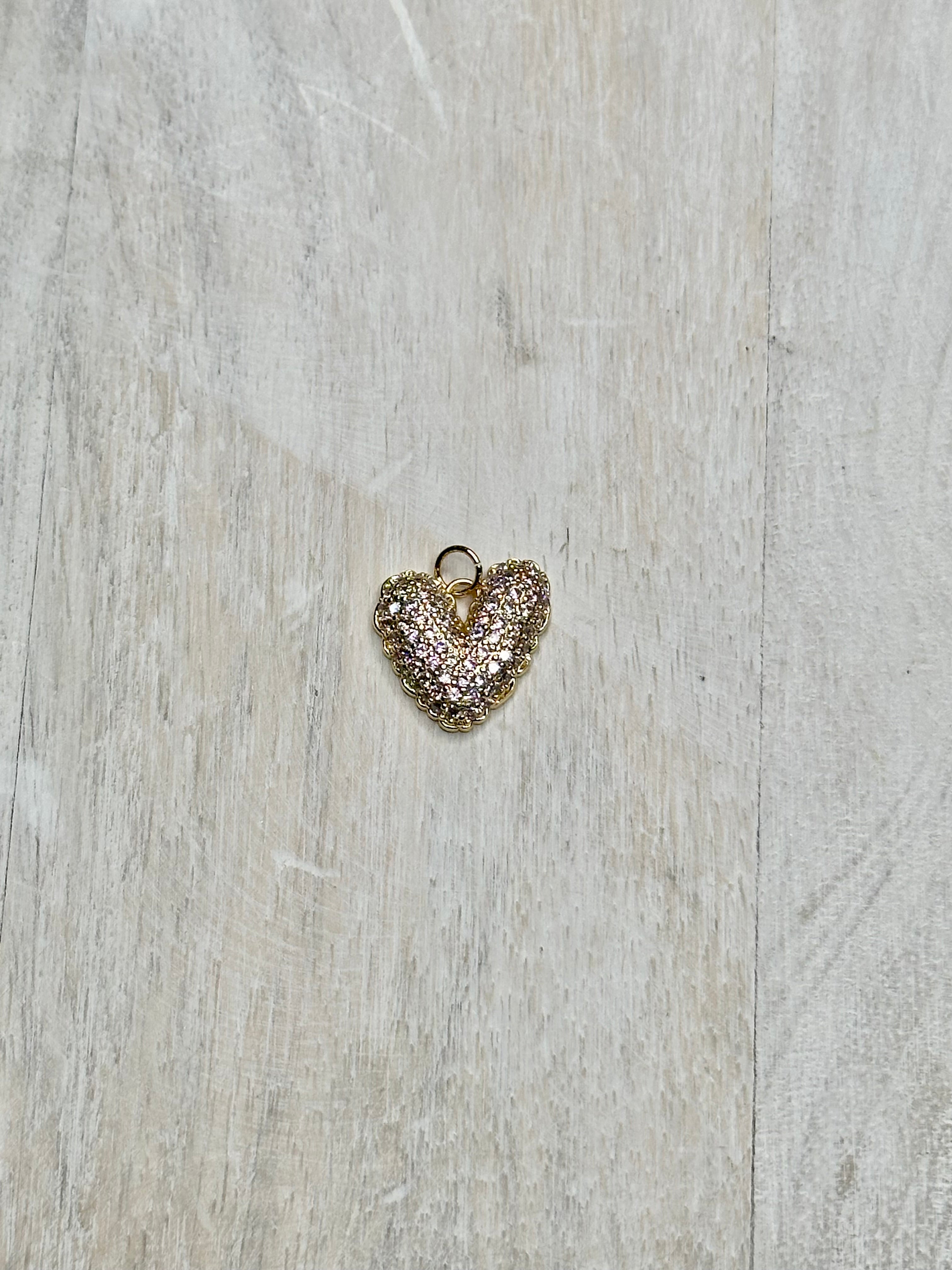 Pink Pave Heart Charm For Charm Bar & Charm Necklaces
