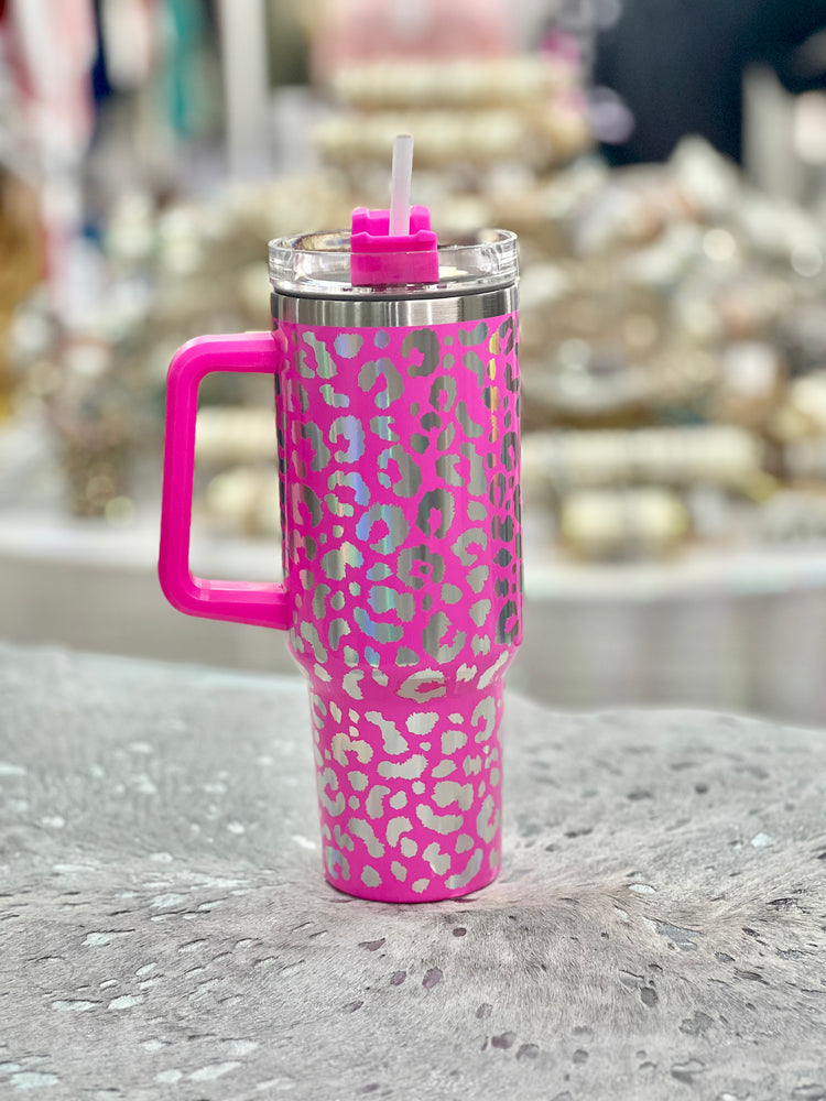 Hot Pink METALLIC Leopard Stainless Steel Tumbler