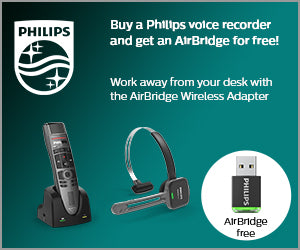 Claim a FREE Philips AirBridge with your Philips SpeechOne Headset or SpeechMike Premium Air from SpeechProducts.co.uk