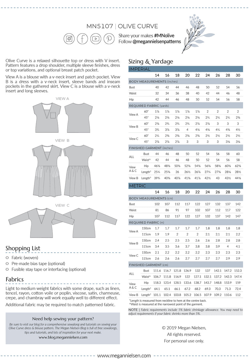 Olive Curve Dress & Blouse Sewing Pattern | Megan Nielsen Patterns