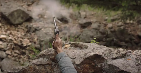 Revolver gun firing.  